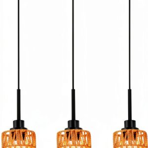 Wanluce Rattan H Type Track Pendant Light Boho Farmhouse-0