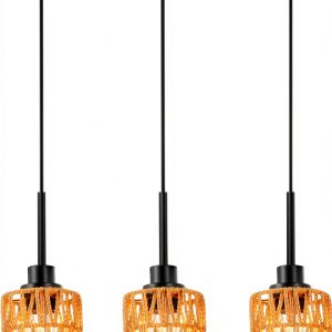 MELUCEE H Type Track Pendant Lights Black 4 Pack Rattan-0