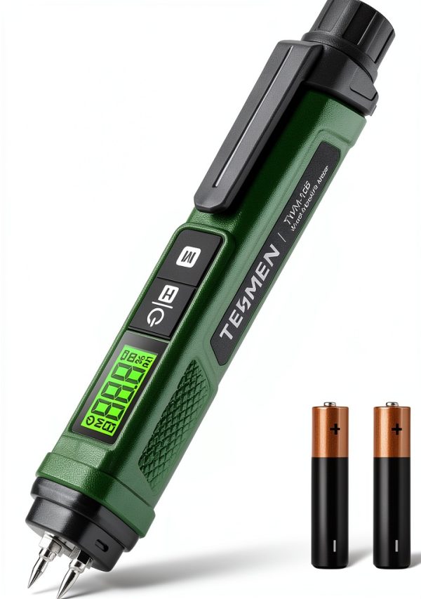 Wood Moisture Meter TESMEN TWM186 Pen Design Green 2 AAA Batteries-0