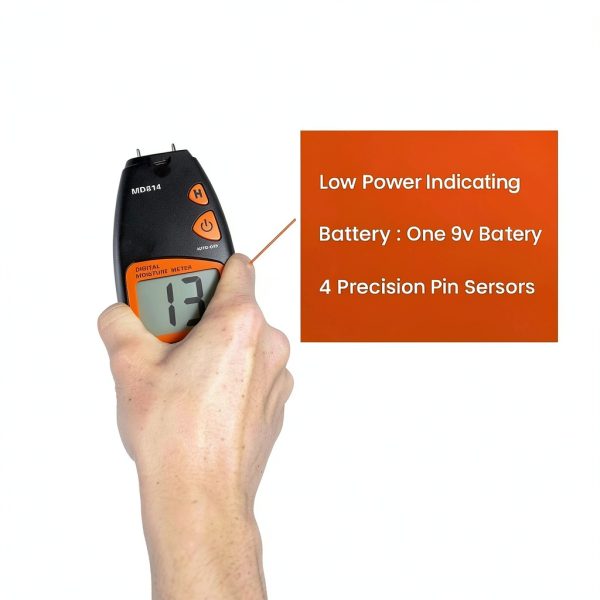 Wood Moisture Meter AMTAST MD814 4‑Pin Precision LCD Handheld-4