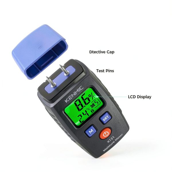 Moisture Meter KENMIC Pin Type Detector LCD Display 7 Material Modes-5