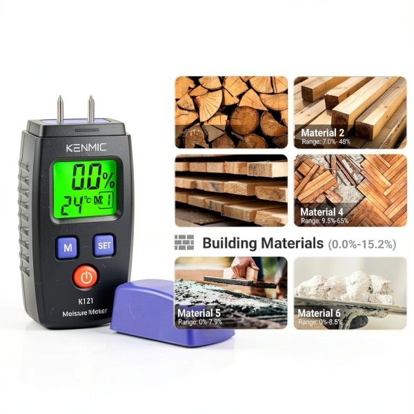 Moisture Meter KENMIC Pin Type Detector LCD Display 7 Material Modes-1