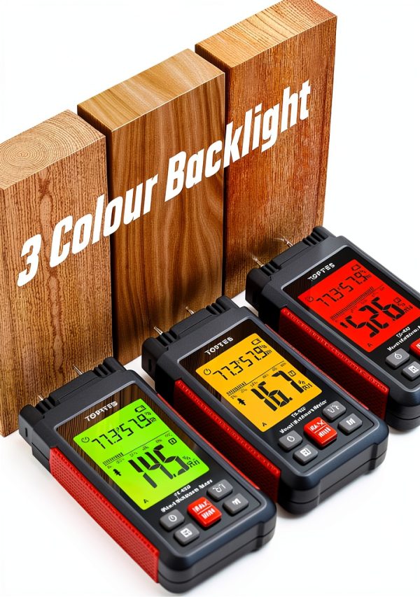 Wood Moisture Meter TOPTES TS 630 Orange Handheld LCD with Tricolor-2
